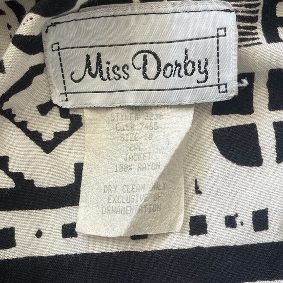 Miss Dorby Womens Size 10 No Collar Button Jacket SS Black & White Shoulder Pads - Picture 5 of 5